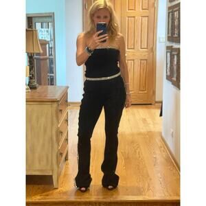 NEW Retrofete black silver sequin knit two piece pant suit size small